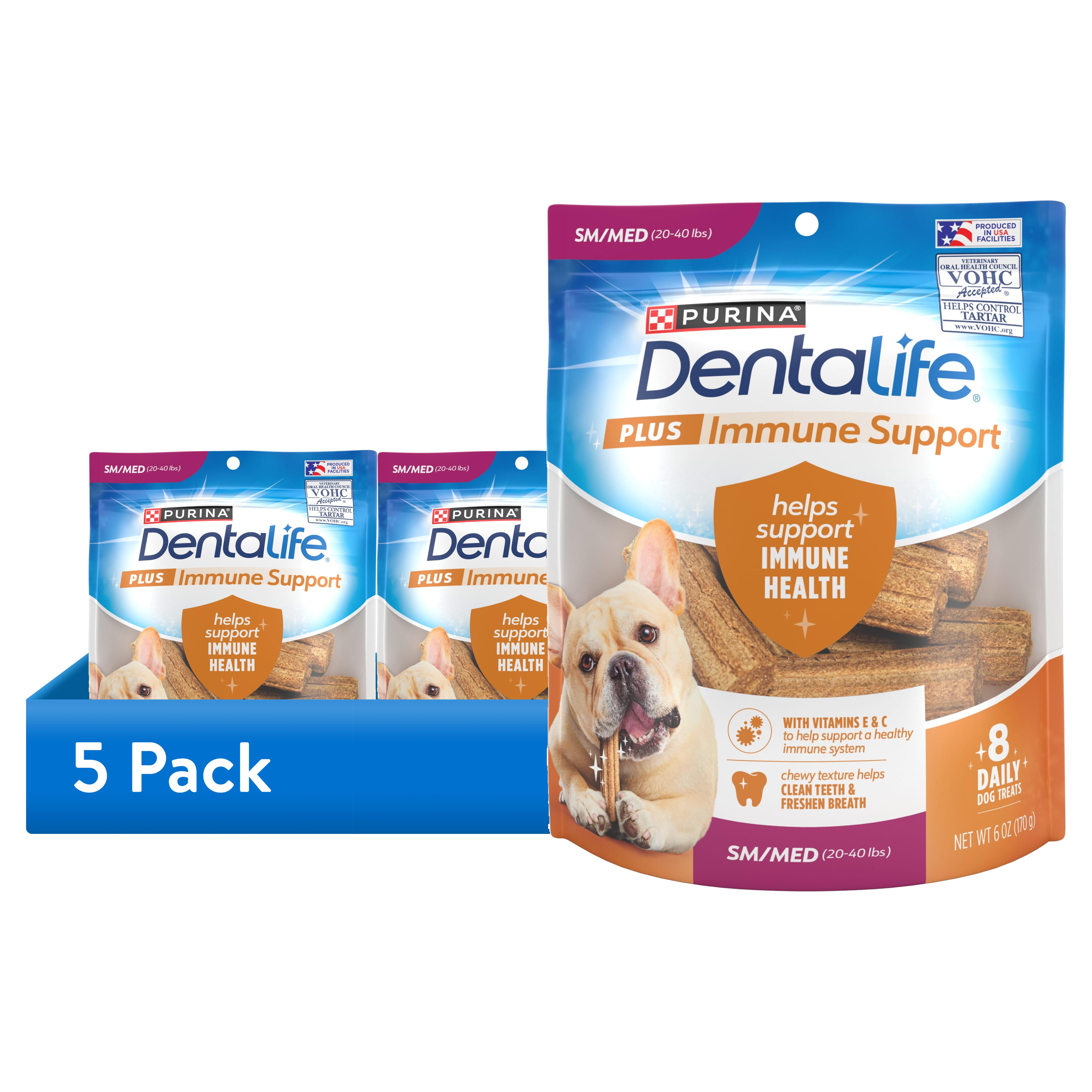 (5 pack) Purina Dentalife Plus Immune Support Chicken, Apple and Blueberry Flavor Dental Chews for Dogs