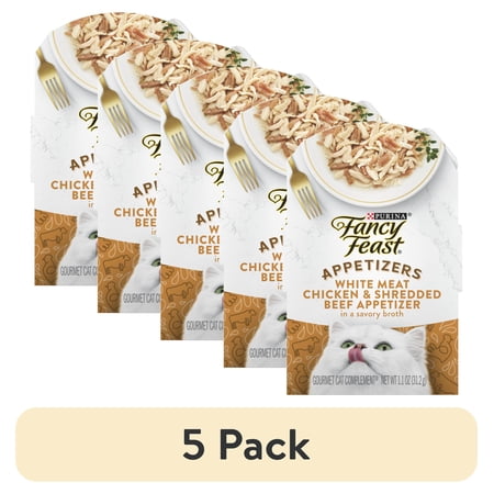 (5 pack) Purina Fancy Feast White Meat Chicken & Shredded Beef Appetizer for Cats, 1.1 oz Tray