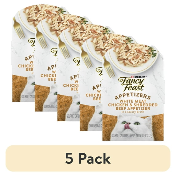 (5 pack) Purina Fancy Feast Appetizers Kitten Food, Wet Cat Food, Chicken & Shredded Beef, 1.1 oz Tray