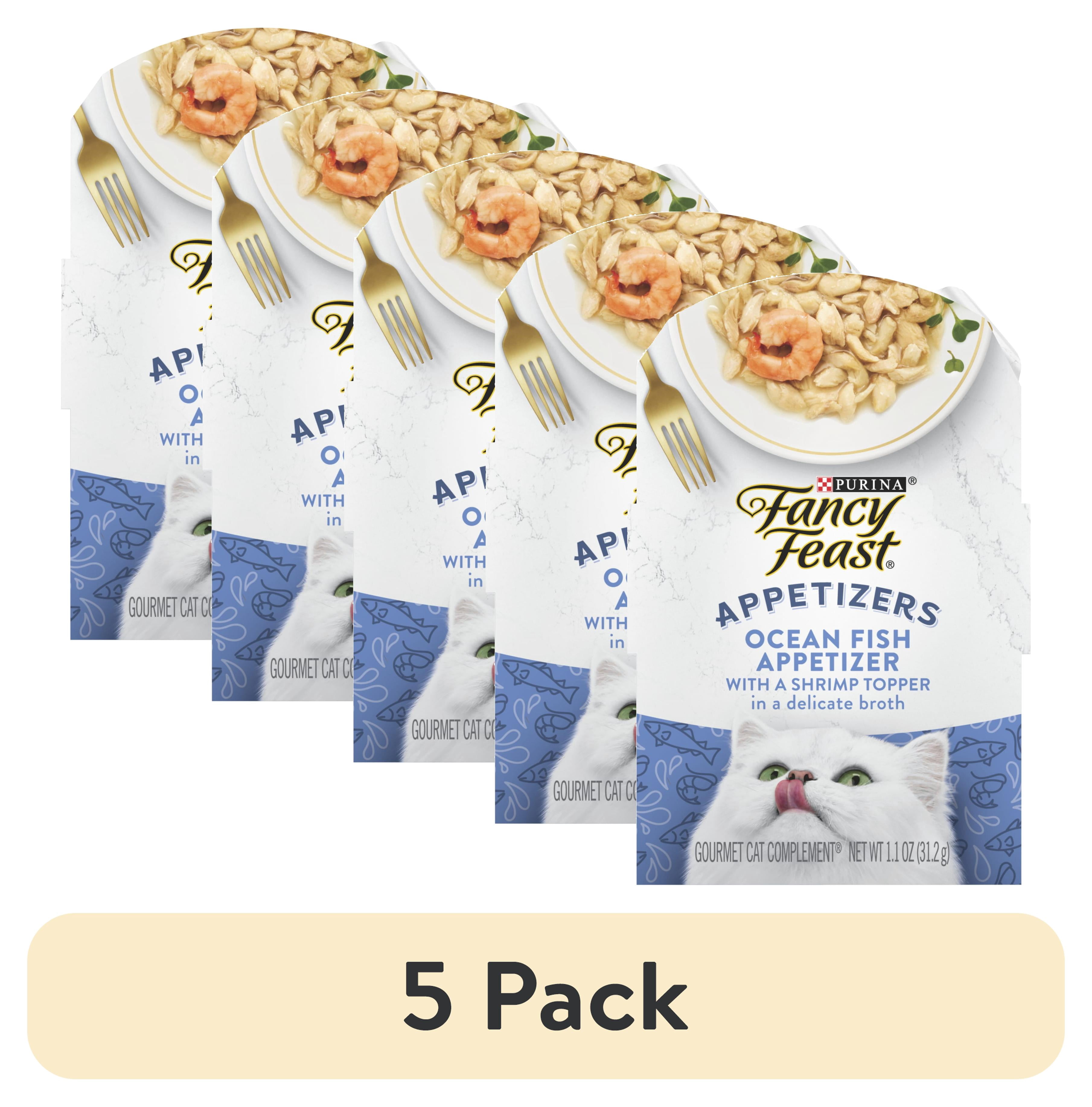 (5 pack) Purina Fancy Feast Appetizers Wet Cat Food, Oceanfish with Shrimp Topper, 1.1 oz Tray