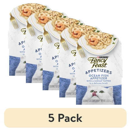 (5 pack) Purina Fancy Feast Appetizers Wet Cat Food, Oceanfish with Shrimp Topper, 1.1 oz Tray