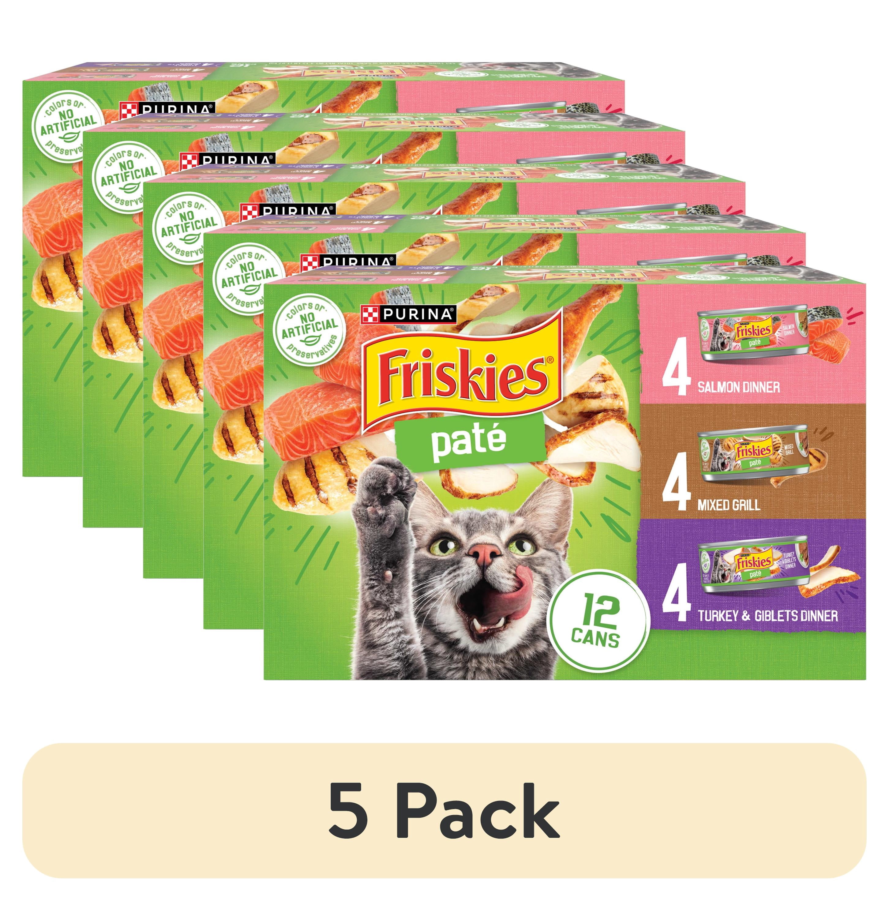 (5 pack) Purina Friskies Wet Cat Food Pate Variety Pack Salmon Dinner, Turkey and Giblets Dinner and Mixed Grill, 5.5 oz.