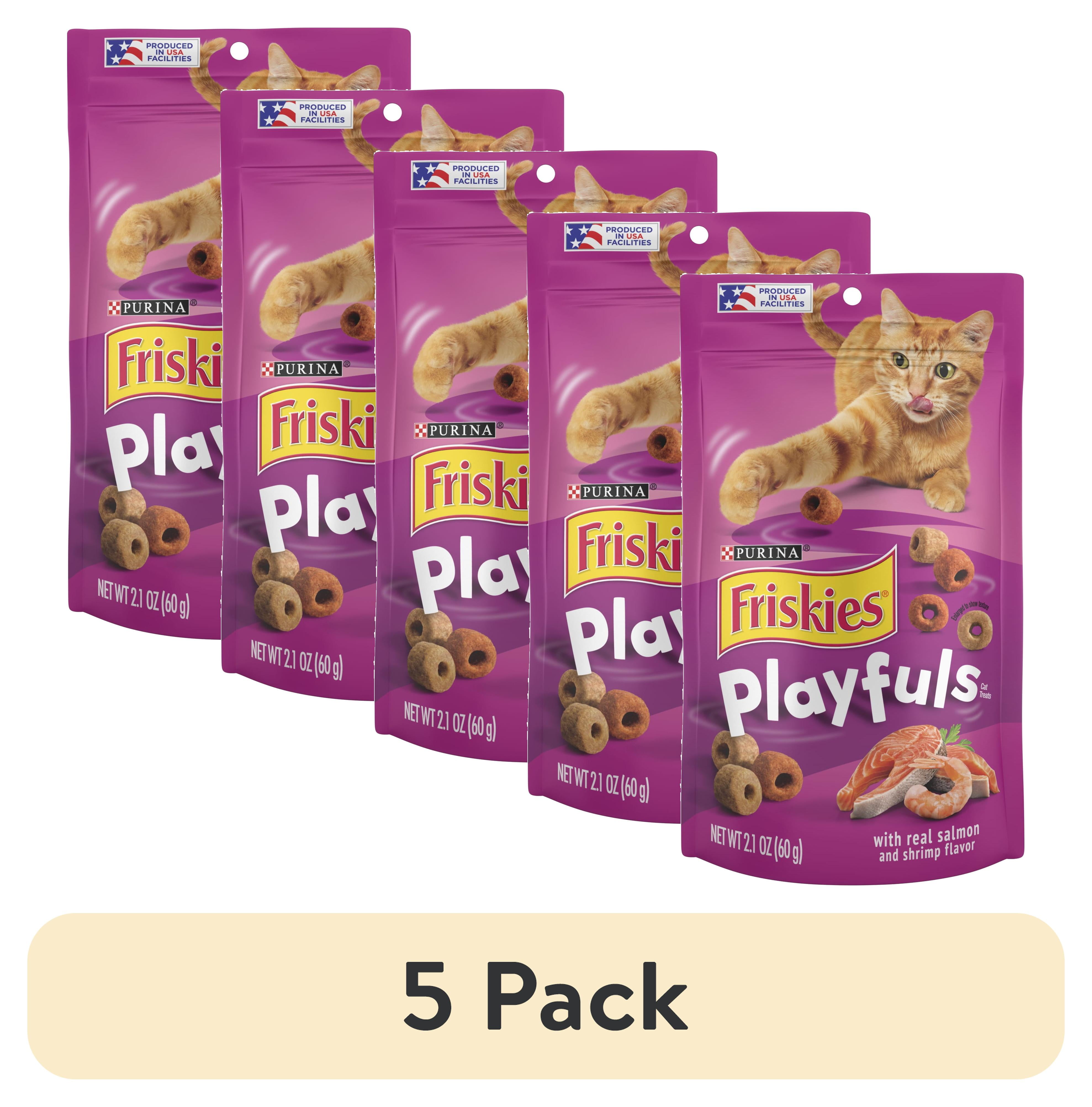 (5 pack) Purina Friskies Playfuls Cat Treats, Salmon & Shrimp, 2.1 oz Bag