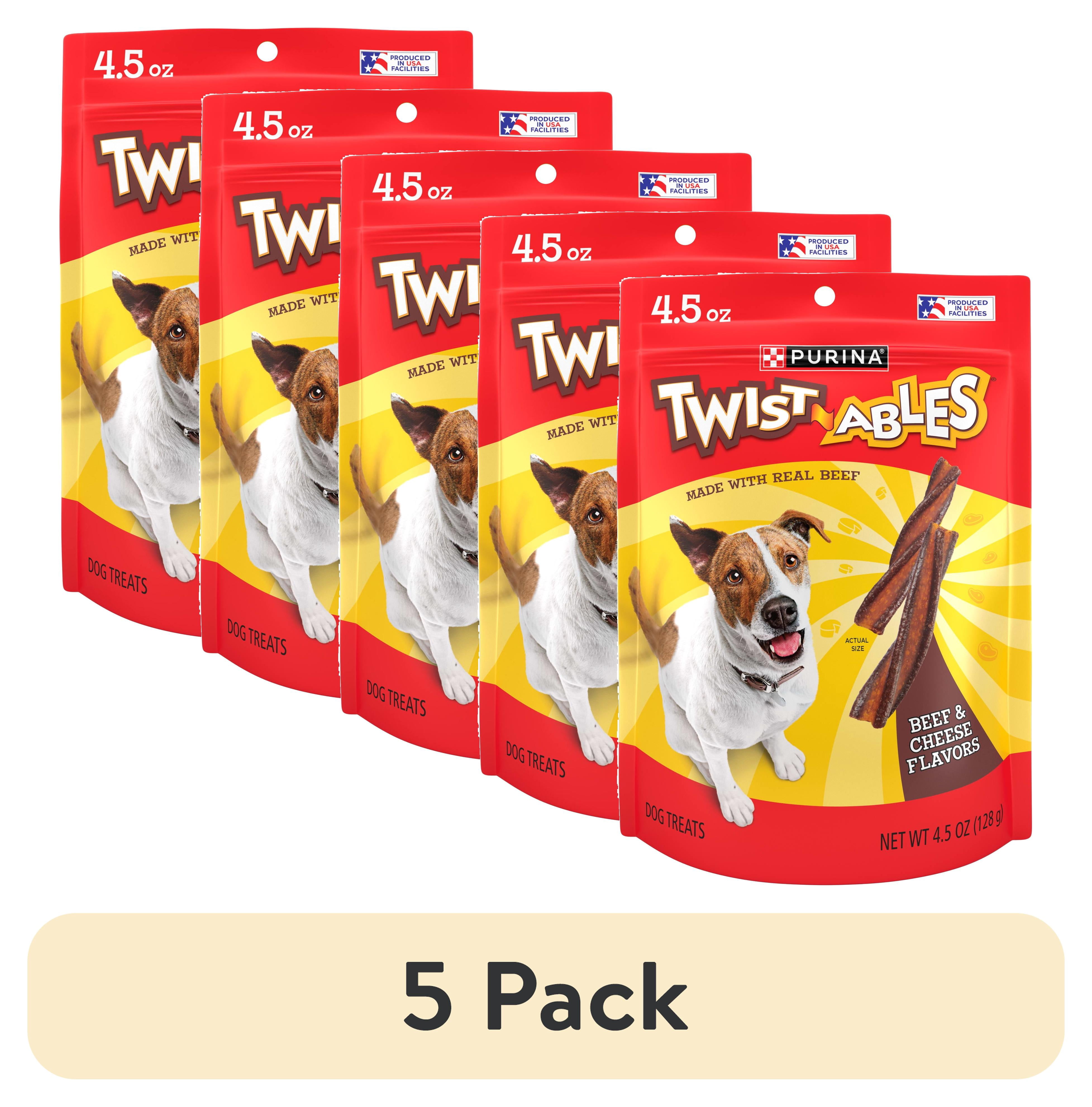 (5 pack) Purina Twist-Ables Dog Treats with Real Beef & Cheese Flavors Chews, 4.5 oz Pouch