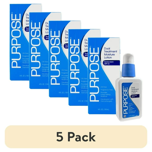 (5 pack) Purpose Dual Treatment Moisture Lotion with SPF 10, Oil Free, Fragrance Free, 4 oz bottle