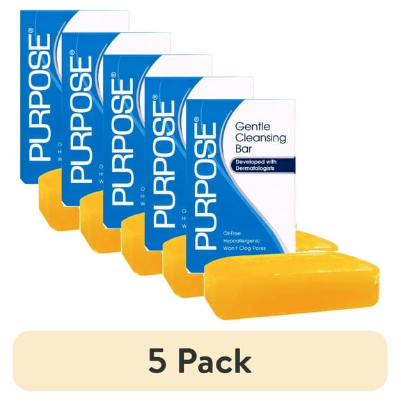 (5 pack) Purpose Gentle Facial Cleanser and Face Wash Bar For Sensitive Skin, 6 oz