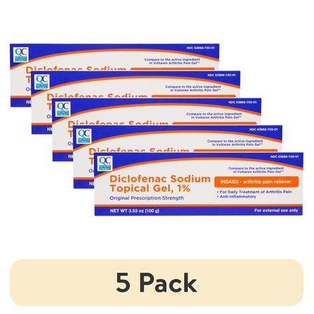 (5 pack) Quality Choice Diclofenac Sodium Topical Gel 1% Arthritis Pain Reliever 3.53 oz