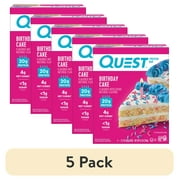 (5 pack) Quest Protein Bar, Birthday Cake Flavored, Gluten Free, 20g of Protein, 4 Count