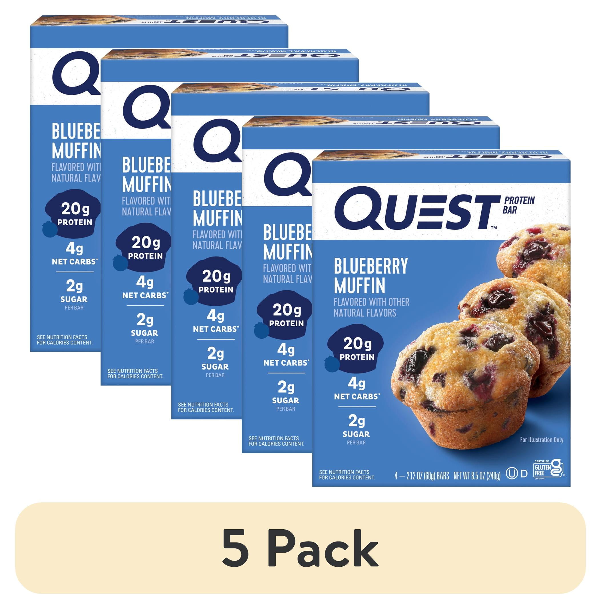 (5 pack) Quest Protein Bar, Blueberry Muffin Flavor, 21g of Protein, Gluten Free, 4 Count