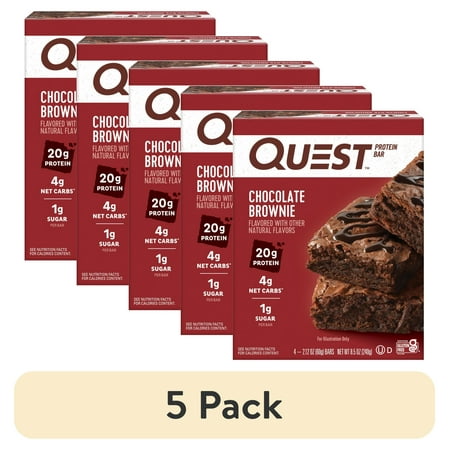 (5 pack) Quest Protein Bar, Chocolate Brownie, 20g Protein, Gluten Free, 4 Count