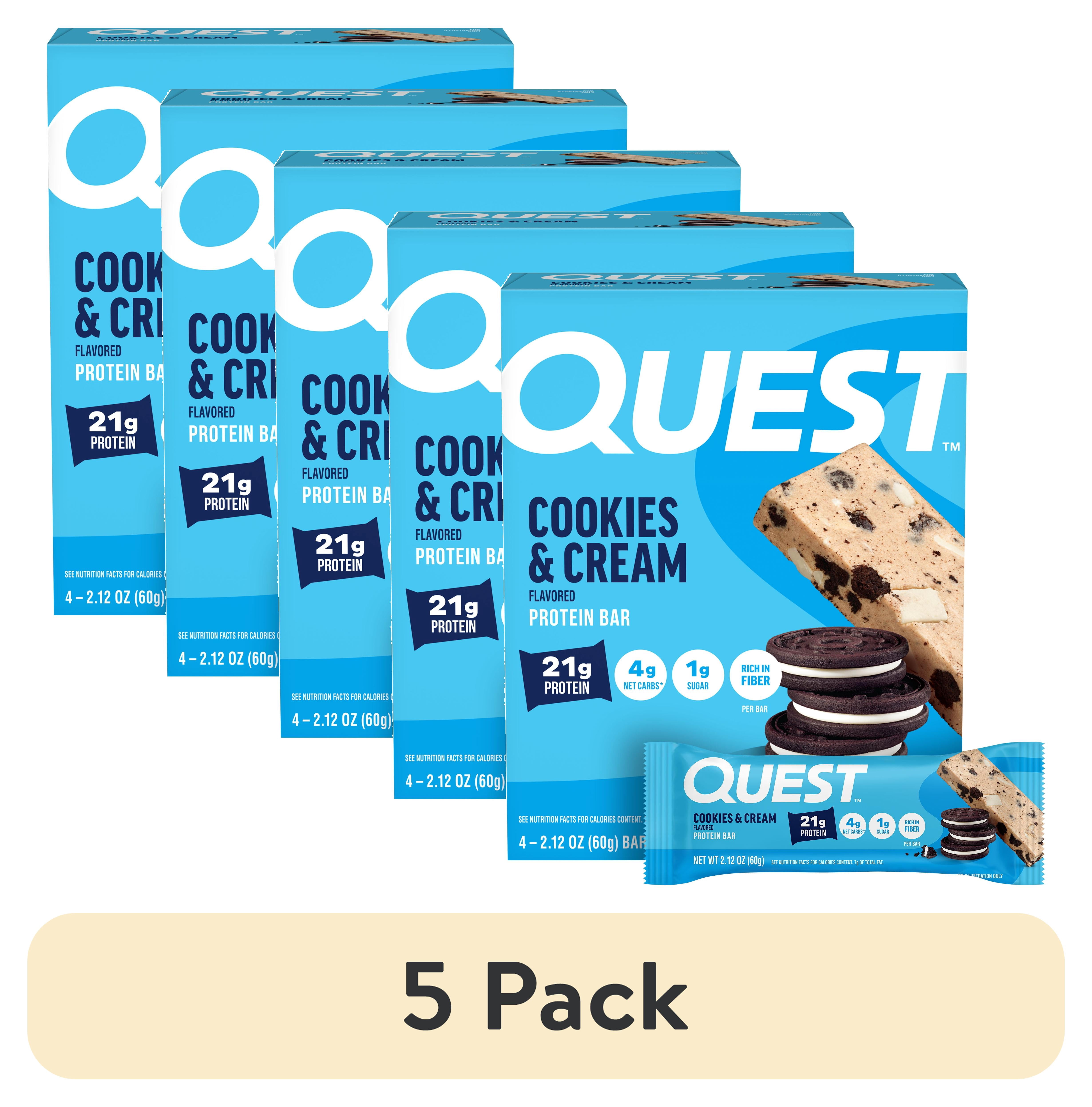 (5 pack) Quest Protein Bar, Cookies & Cream, 21g Protein, Gluten Free, 4 Count