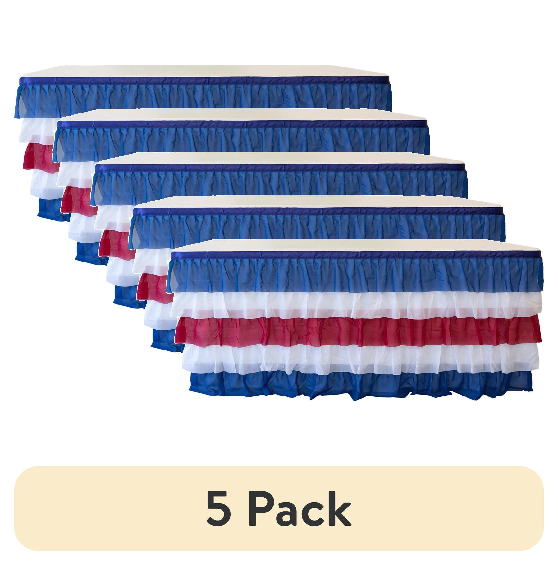 (5 pack) RTC Group 100% Polyester Tulle Ruffle Table Skirt Cover 6ft, 72 x 30 - Birthday Parties, Wedding, Party Decorations, Patriotic
