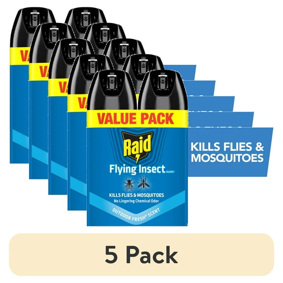 (5 pack) Raid Flying Insect Killer Bug Spray 7, Get Rid of Flies & Other Bugs Indoors & Out, 15 oz, 2 Count