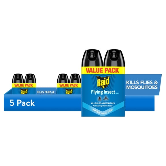 (5 pack) Raid Flying Insect Killer Bug Spray 7, Get Rid of Flies & Other Bugs Indoors & Out, 15 oz, 2 Count
