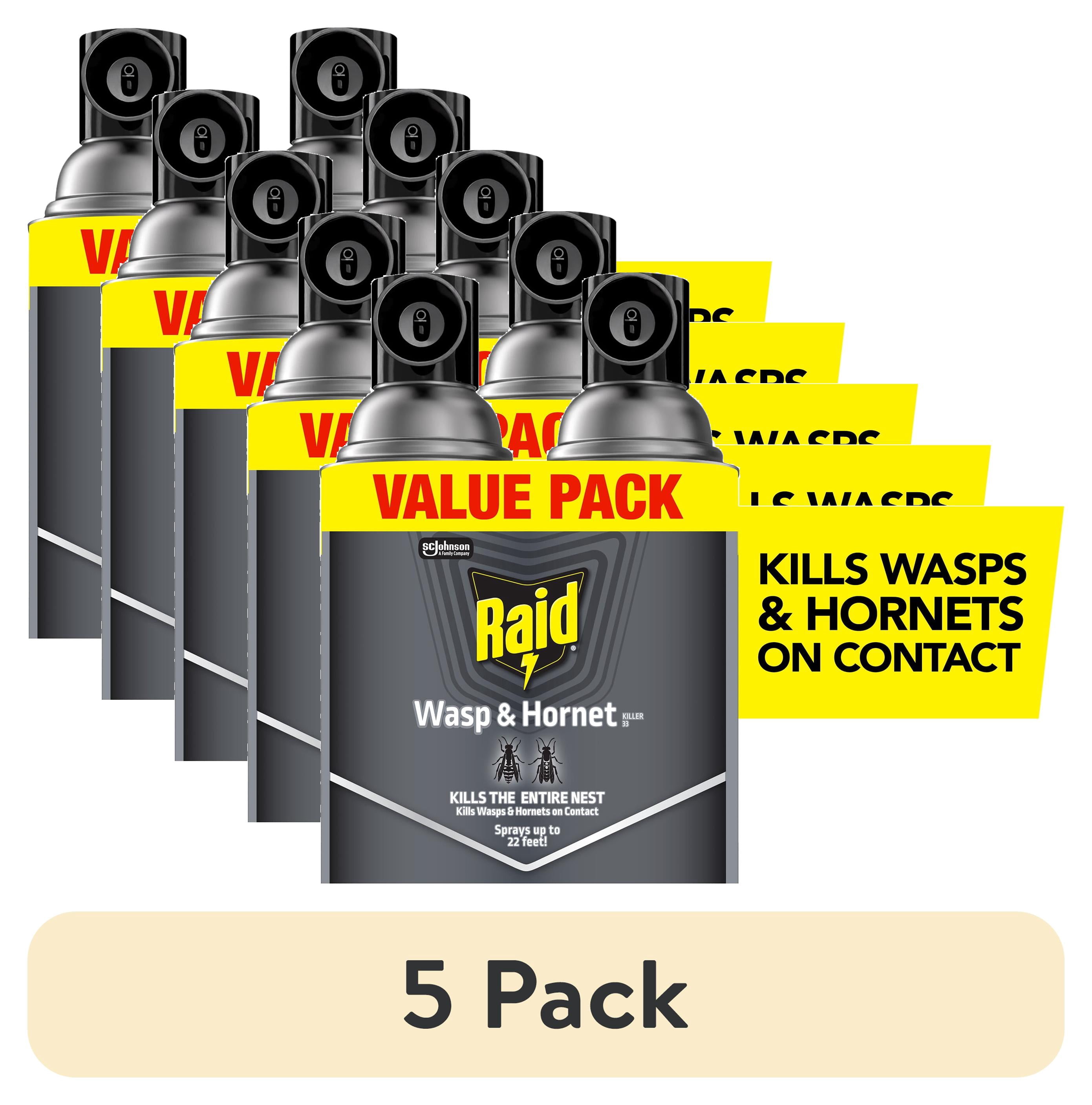 (5 pack) Raid Wasp & Hornet Killer, 22 ft Outdoor Nest Killing Spray, 14 oz, 2 Count Value Pack