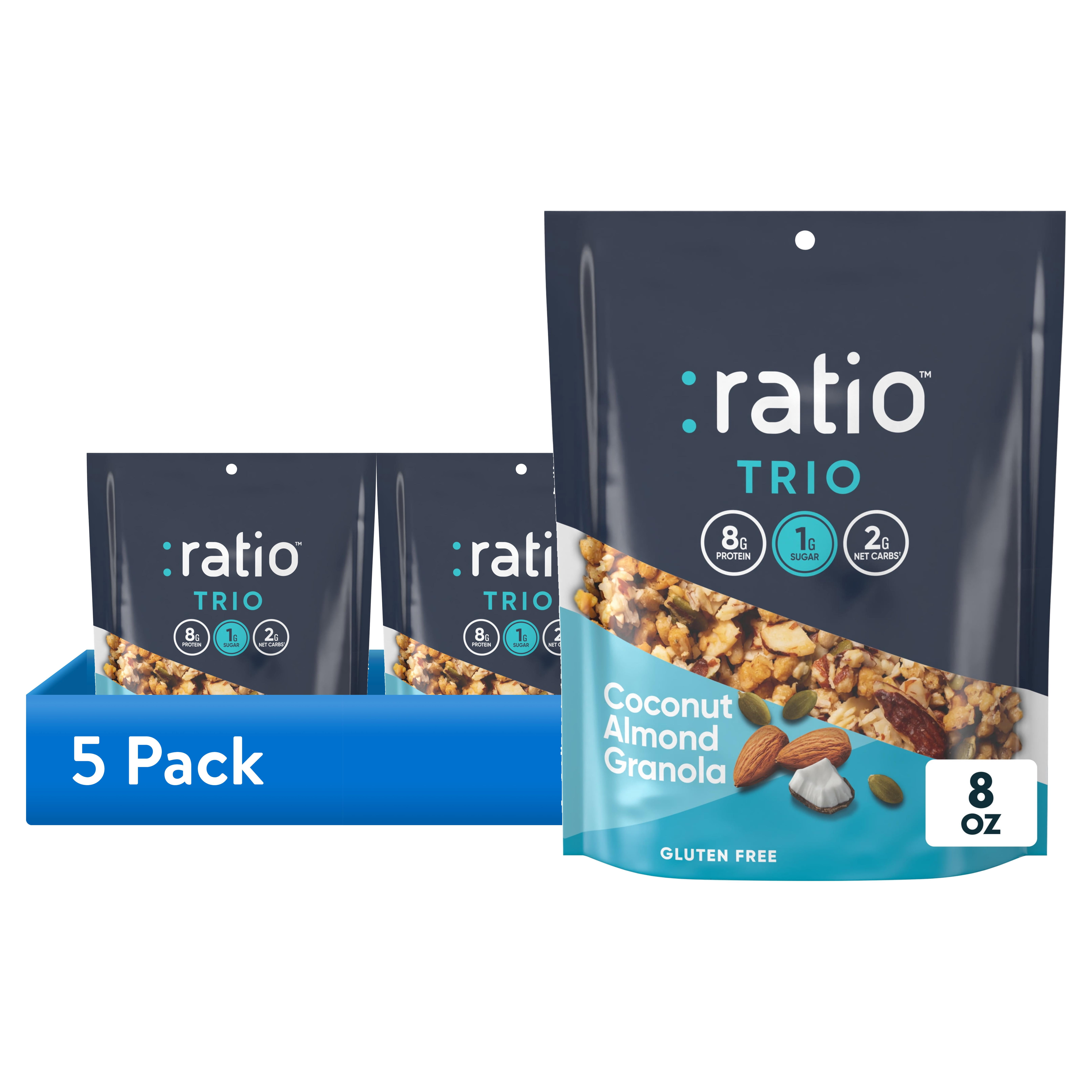 (5 pack) Ratio Trio Coconut Almond Granola Cereal, 1g Sugar, Keto Friendly, 8 oz Resealable Bag