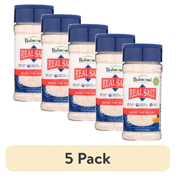 (5 pack) Redmond Real Unrefined Sea Salt, Fine, 10 oz Shaker