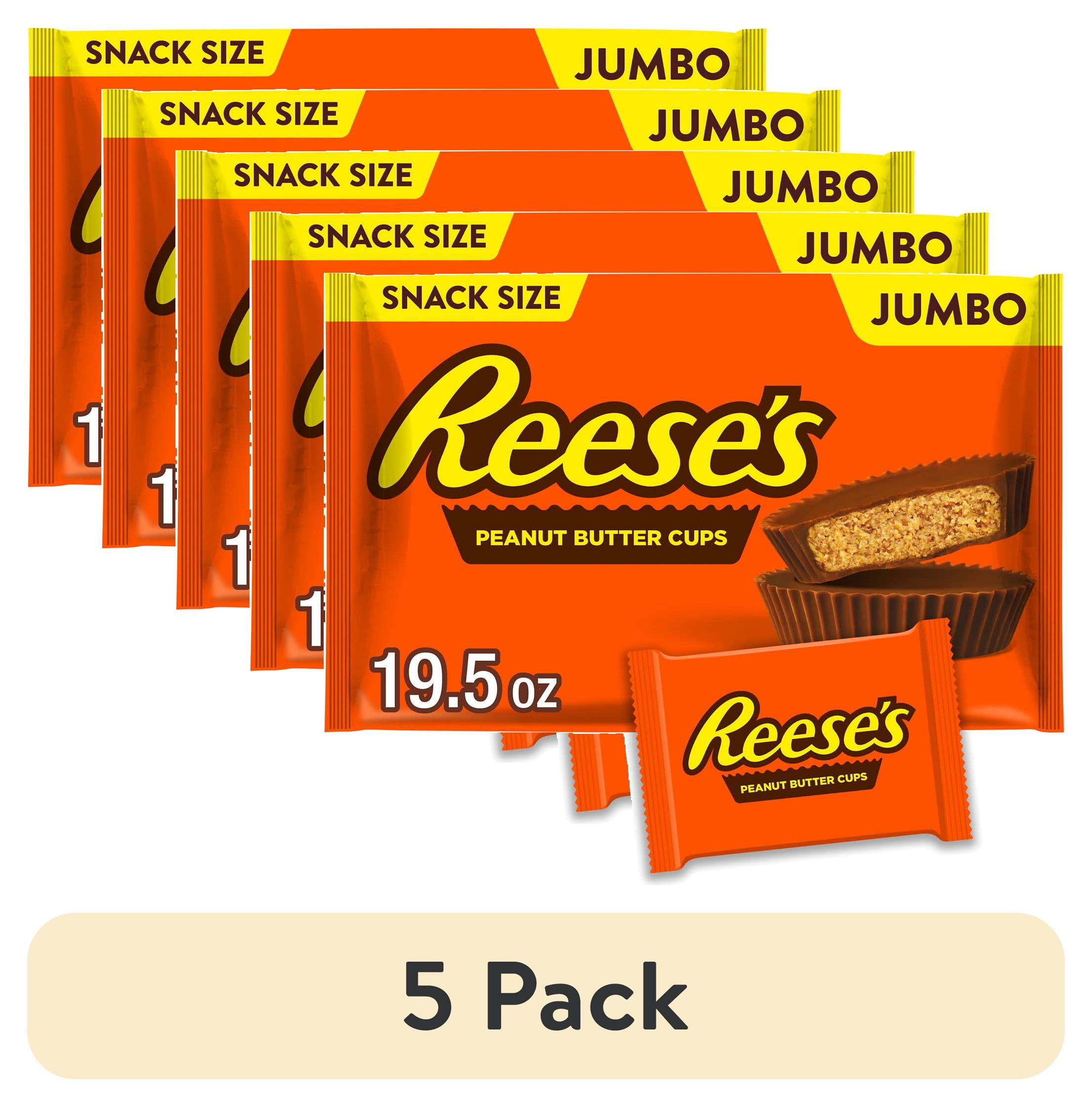 (5 pack) Reese's Milk Chocolate Snack Size Peanut Butter Cups Candy, Jumbo Bag 19.5 oz