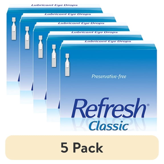 (5 pack) Refresh Classic Lubricant Eye Drops Preservative-Free Artificial Tears, 0.4 ml, 50 Count