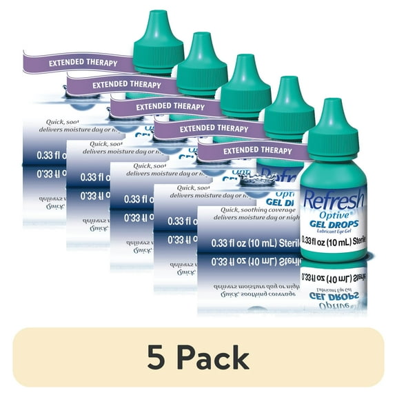 (5 pack) Refresh Optiv Gel Drops Lubricant Eye Gel, Extended Therapy, 0.33 fl oz