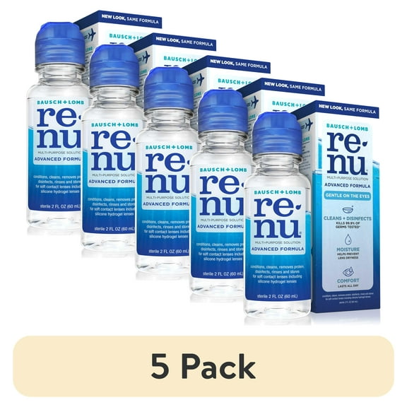 (5 pack) Renu Contact Lens Solution, Advanced Formula Triple Disinfectant Contact Cleaning SolutionFrom Bausch + Lomb 2 fl oz (60 mL)