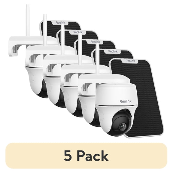 (5 pack) Reolink Argus PT Solar Panel, 5MP Pan Tilt Outdoor Security Battery-Powered 2.4/5GHz Wifi Camera, Smart Person/Vehicle Detection, 2-Way Audio