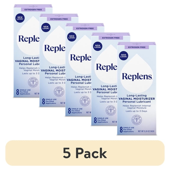 (5 pack) Replens Long-Lasting Vaginal Moisturizer, Relieves Vaginal Dryness, 8 Pre-Filled Applicators