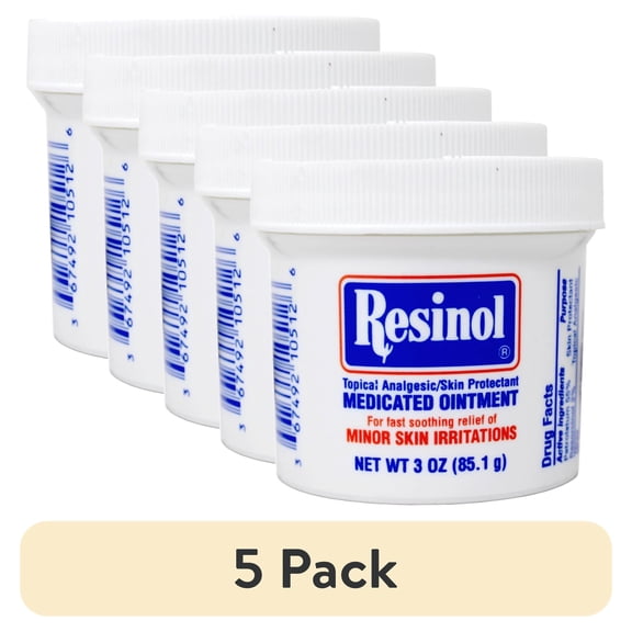 (5 pack) Resinol Medicated Ointment For Itch Relief And Protection Of Skin Rashes and Irritations, 3 Ounce Jar