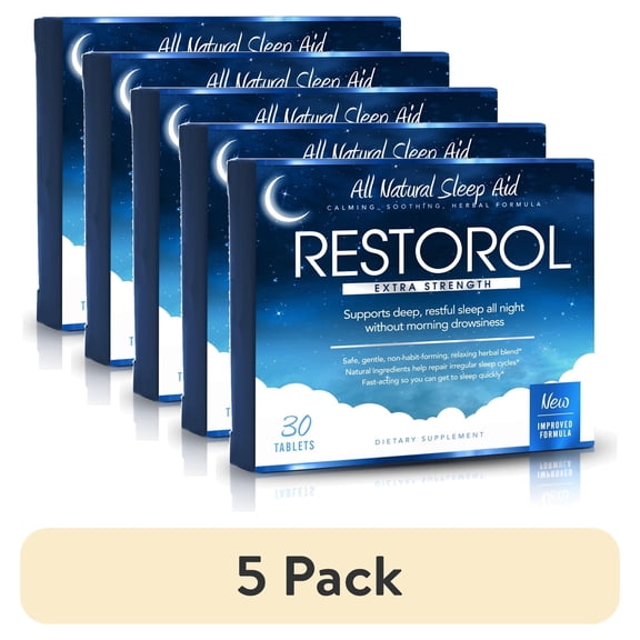 (5 pack) Restorol - Natural Sleep Aid - Relief from Jet Lag & Sleep Deprivation - Regulate Sleep Cycle - Get Restful Sleep (30ct)