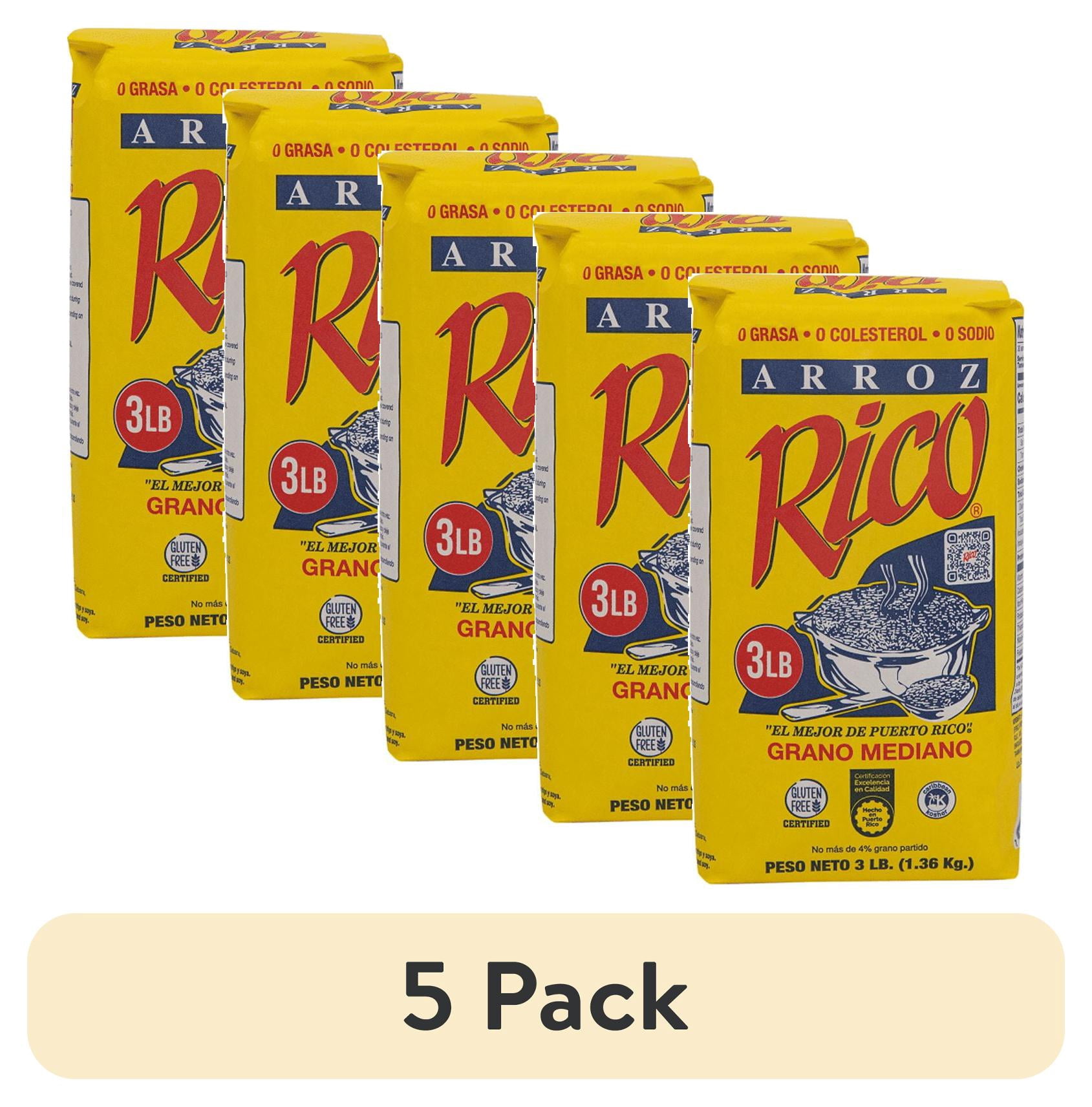 (5 pack) Rico Medium Grain White Rice, 3 Pounds, Gluten Free, No Allergens
