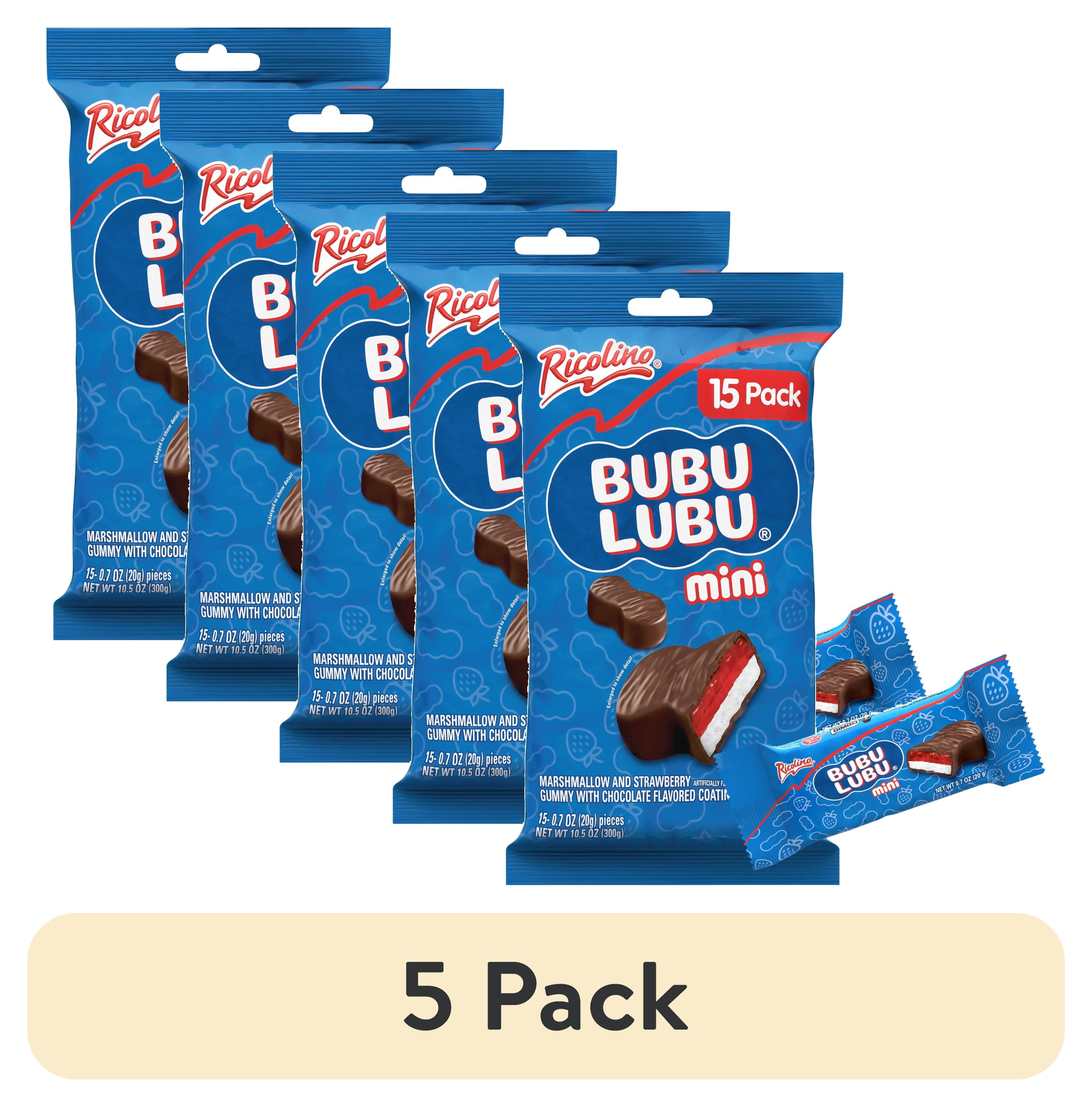 (5 pack) Ricolino Bubulubu Mini Chocolate Strawberry Gummy and Marshmallow Candy, 15 Count Bag