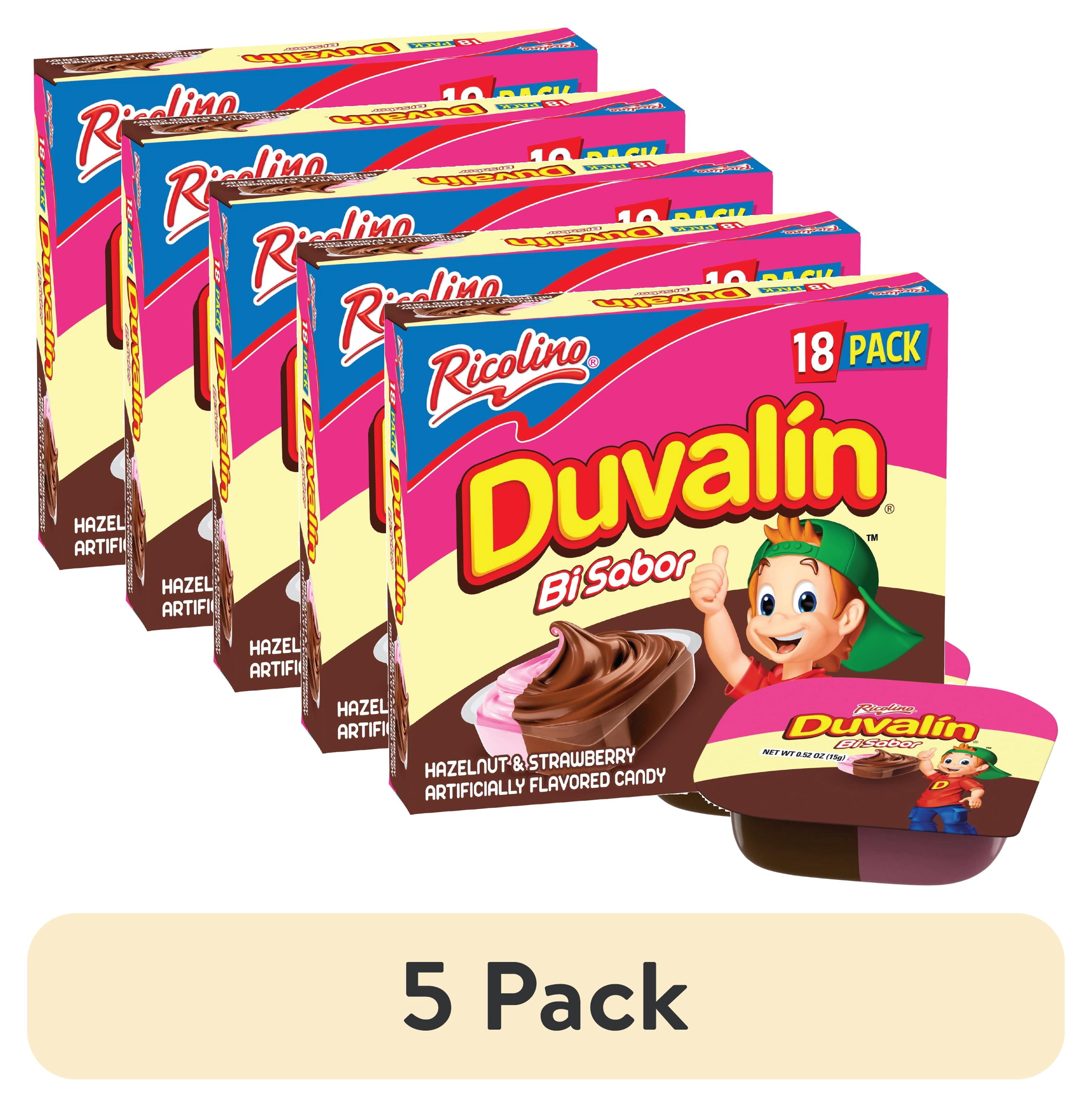 (5 pack) Ricolino Duvalin Hazelnut and Strawberry Candy Spread, 9.36 oz, 18 Count Box