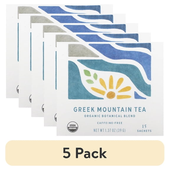 (5 pack) Rishi Tea Greek Mountain Tea, Caffeine Free, 15 Sachets, 1.37 oz (39 g)
