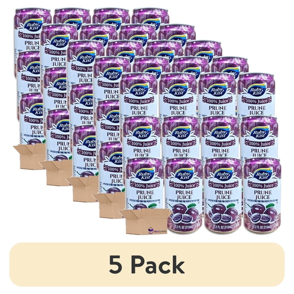 (5 pack) Ruby Kist 100% Prune Juice Value Pack | 7.2 Fl Oz Can | Pack of 12