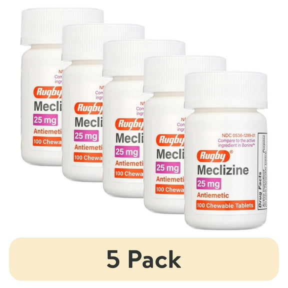 (5 pack) Rugby Meclizine Hydrochloride 25 mg. Tablets (100)