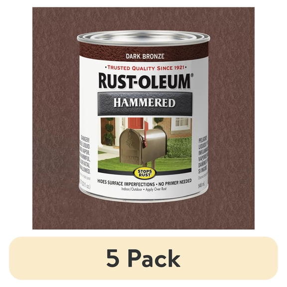 (5 pack) Dark Bronze, Rust-Oleum Stops Rust Hammered Paint-239075, 32 fl oz