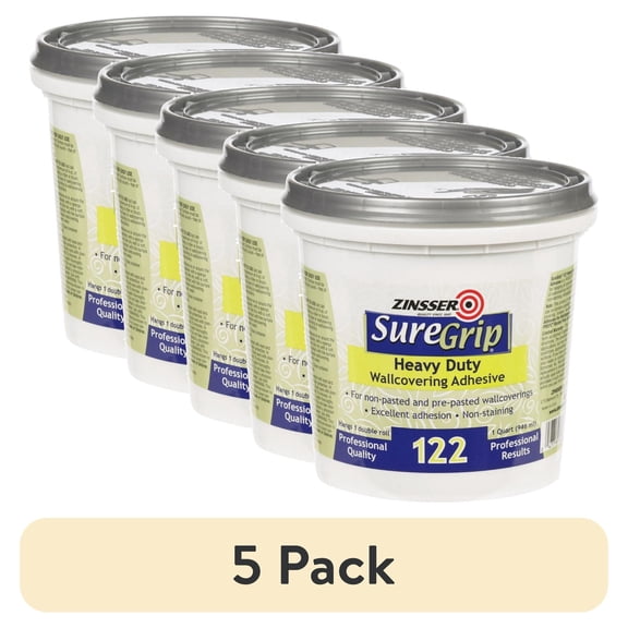 (5 pack) Zinsser 69384 1-Quart Suregrip 122 Heavy Duty Clear Strippable Wallcovering Adhesive