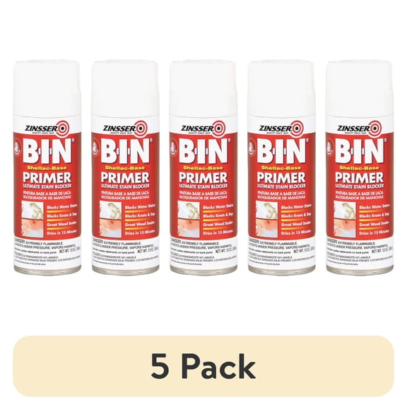 (5 pack) Rust-Oleum Zinsser B-I-N Shellac-Base Primer Spray - Quick Drying - 13 Oz, White