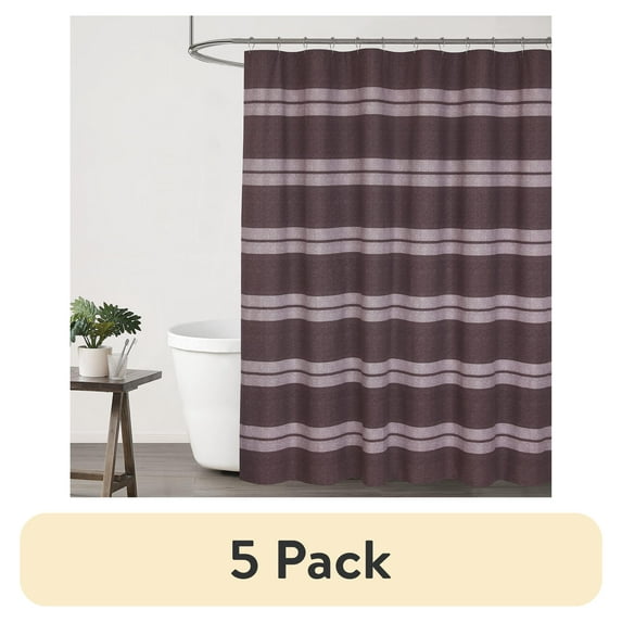 (5 pack) Ruvanti Shower Curtains 72x72 inch Polyester Cotton Blend, Bathroom Shower Curtain Dedlin Brown Strip. Fabric Shower Curtain, Washable, Quick Dry, Water Resistant for Home, Farmhouse Shower Curtain.