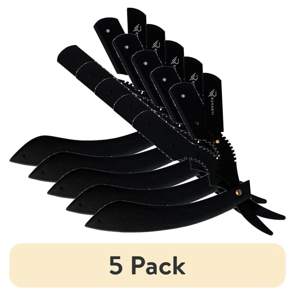 (5 pack) Ruvanti Straight Edge Blade Razor for Professional Barbers, Best for Salon and Home Use - for Men's Shave (Jet Black)
