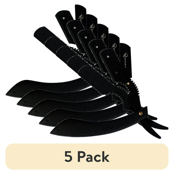 (5 pack) Ruvanti Straight Edge Blade Razor for Professional Barbers, Best for Salon and Home Use - for Men's Shave (Jet Black)