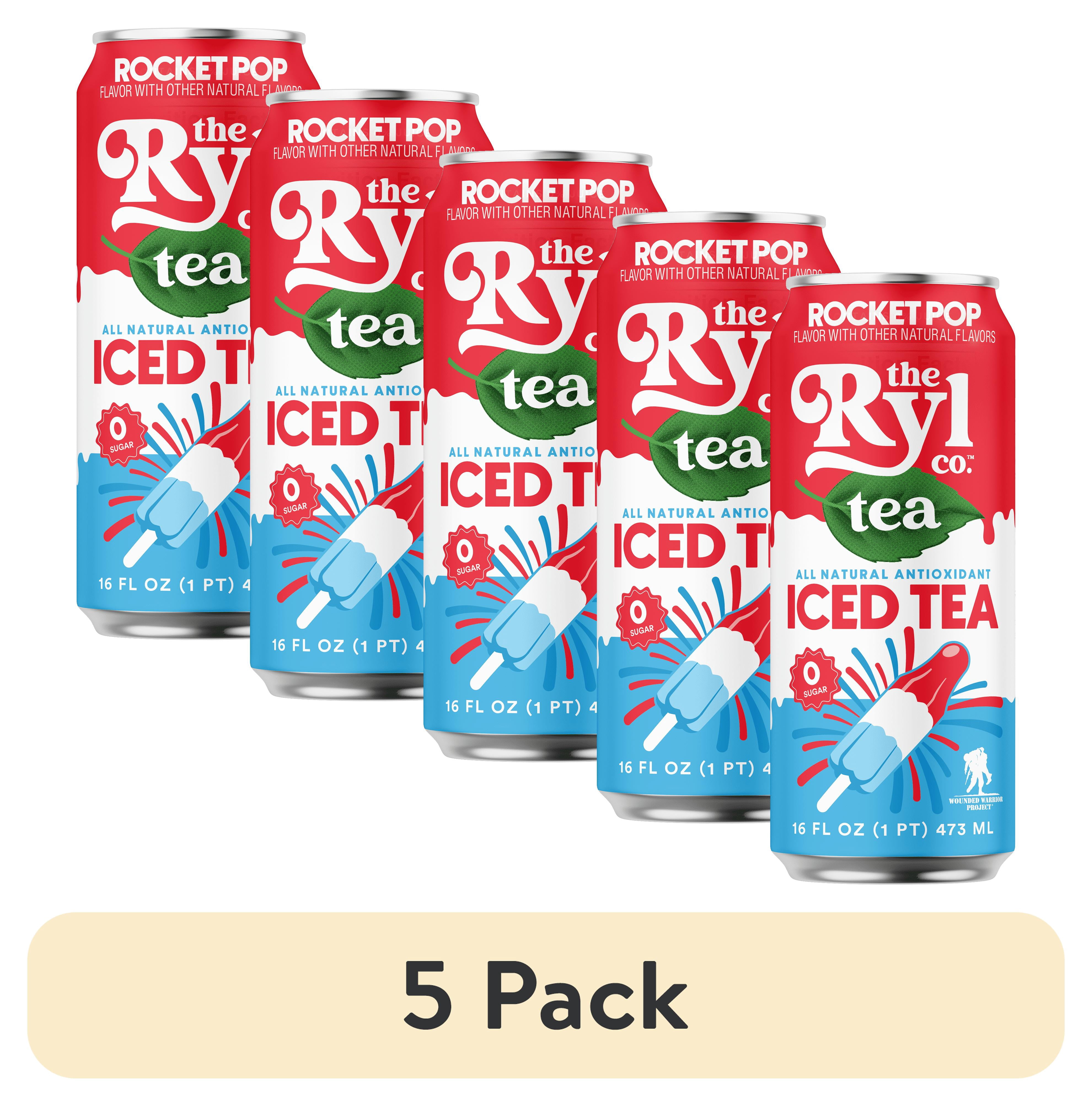(5 pack) Ryl Iced Tea Rocket Pop, Zero Sugar Antioxidant Tea, Cherry Lime Blue Raspberry Flavor, 16 fl oz Ready-to-Drink Can