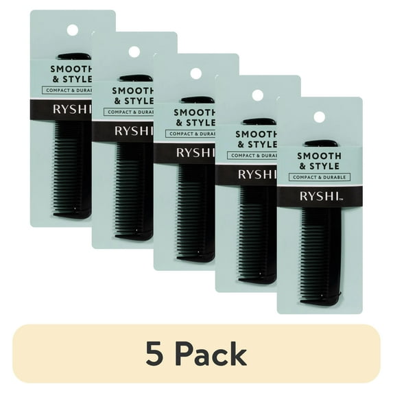 (5 pack) Ryshi Smooth & Style Compact & Durable Pocket Comb, Black, 1-Count