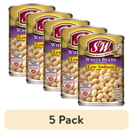 (5 pack) S&W White Beans - Navy Beans - Low Sodium - 15.5 oz. Can