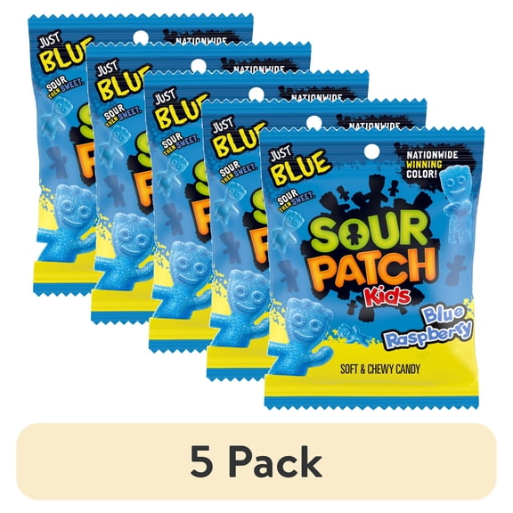 (5 pack) SOUR PATCH KIDS Blue Raspberry Soft & Chewy Gummy Candy, 3.6 oz