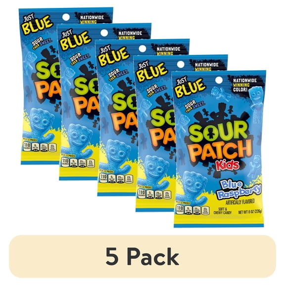 (5 pack) SOUR PATCH KIDS Blue Raspberry Soft & Chewy Candy, 8 oz