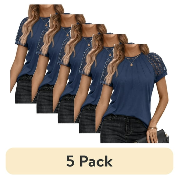 (5 pack) SUNBS Blouses for Women Lace Tops Dressy Knitted Short Sleeve Shirts Summer Trendy 2025