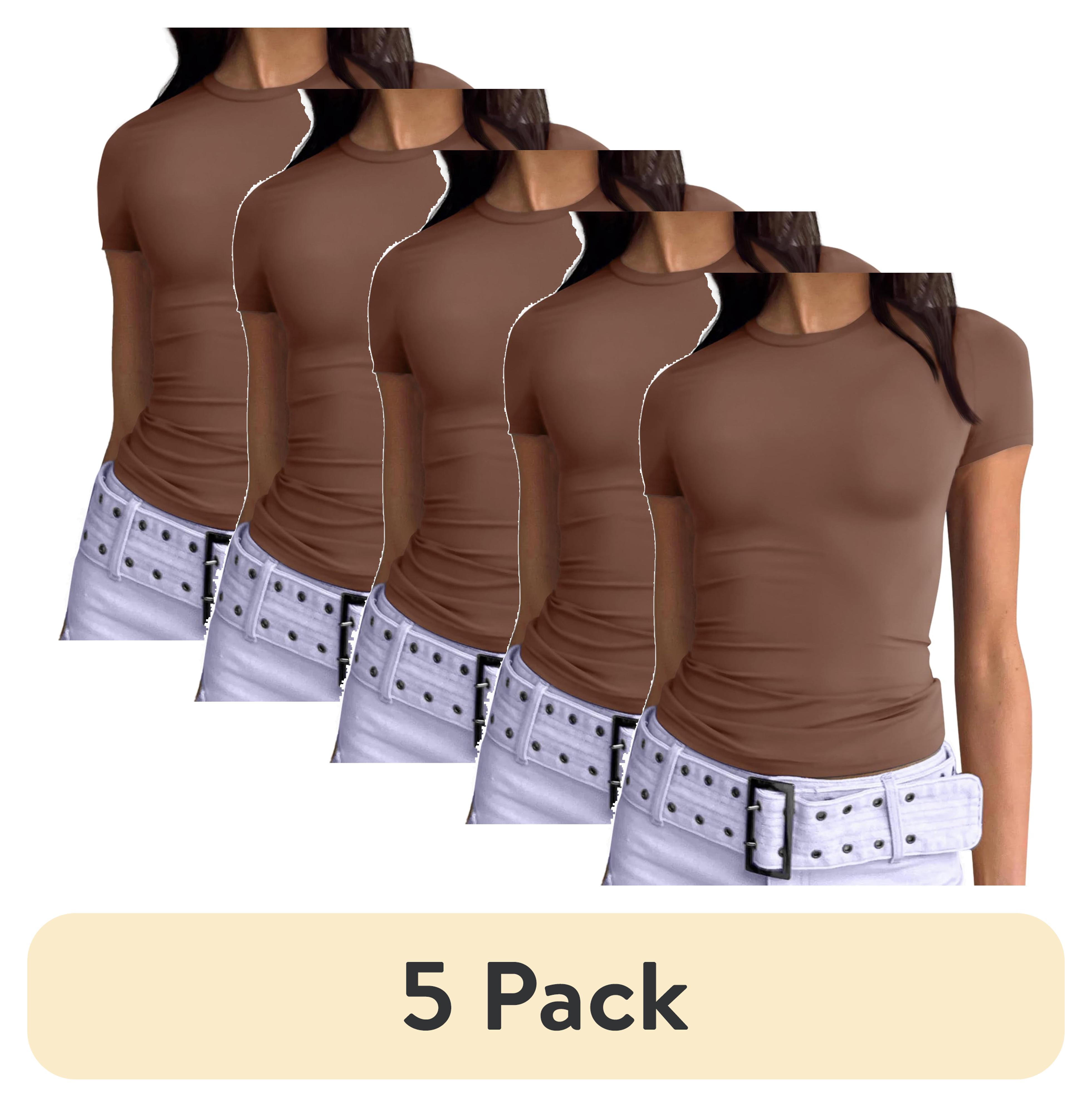 MIRITY Women's Basic Scoop Neck Crop Tops - Pack Of 3, Short Sleeve, Slim Fit, Y2K Style, Polyester & Elastane