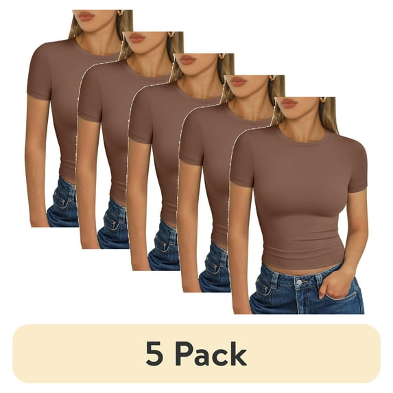 (5 pack) SUNBS Women's T Shirts Scoop Neck Short Sleeve Crop Tops Slim Fit Y2K Summer Tops