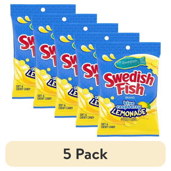 (5 pack) SWEDISH FISH BLUE RASPBERRY LEMONADE SOFT CANDY 8.04 OZ